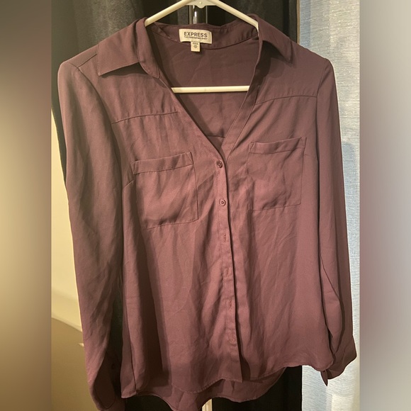 EXPRESS. Portofino style long sleeve dress shirt blouse. Plum Jewel tone Purple. - Picture 5 of 5